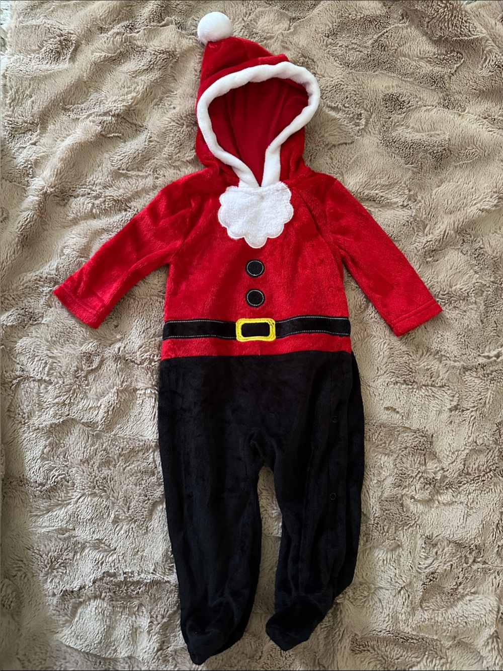George Red and Black Santa Hooded One-Piece Costume, 3-6 months